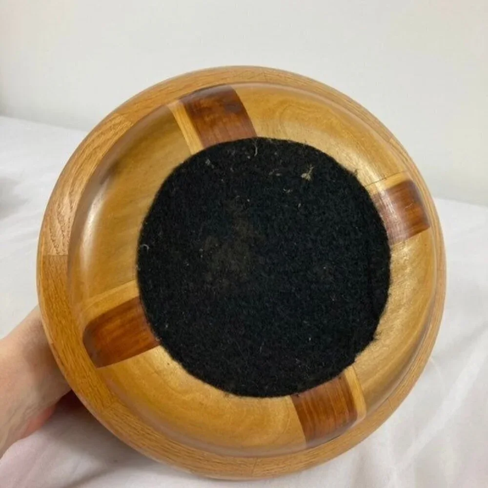 Vintage Mid Century Handcrafted Segmented Turned Wood Vase 6 x 9